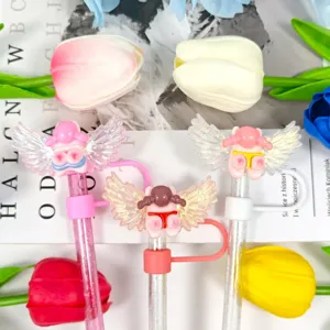 Quirky expression sausage mouth DIY straw cover cartoon creative acrylic wings dust cap