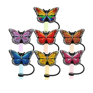 Reusable Silicone Straw Covers Cute Butterfly Plant Straw Toppers Dust-Proof Straw Tips Protectors Drinkware Accessories
