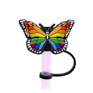 Details of the colorful butterfly straw cover, silicone straw topper showing close-up design.