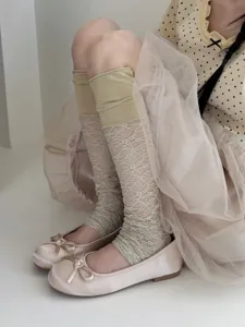 Japanese vintage lace leg warmers sweet cool style stack socks with cute flat shoes.