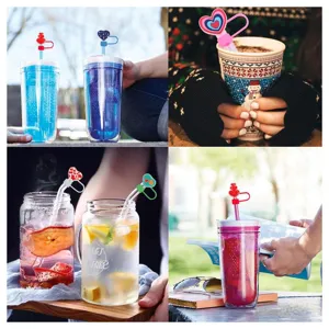 Silicone cute heart straw cover topper for Stanley cup straw accessories detail view