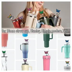 Colorful butterfly straw covers compatible with Stanley 10mm tumblers, cute cup accessories.