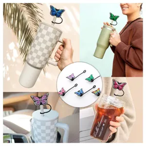 Cute cartoon butterfly straw covers and tumbler accessories set for stylish daily drinking cups.