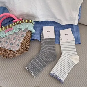 Cotton striped ruffle socks women casual cute short socks comfortable breathable footwear