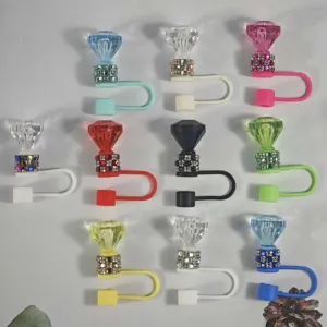 Silicone diamond straw cover dust plug for Stanley cup reusable straw cap accessories colorful design