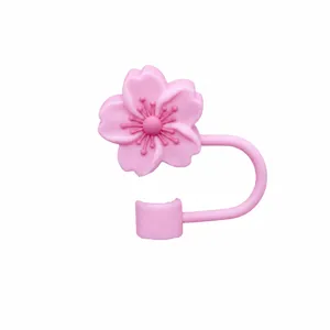 Silicone flower straw cover detail, dustproof straw cap topper for daily use cups.