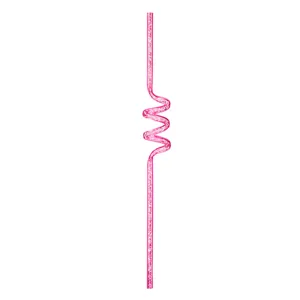 Close-up view of the pink glitter spiral straw showing sparkling texture and durable detail.