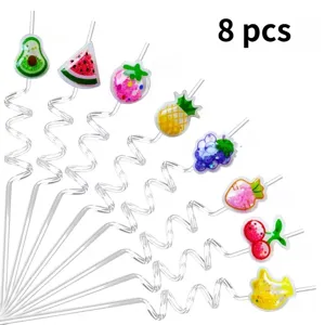 8pcs fruit shaped glitter crazy loop drinking straws for children party supplies.