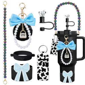 Stanley tumbler accessories set pearl bead strap bow keychain diamond straw cover cup boot holder