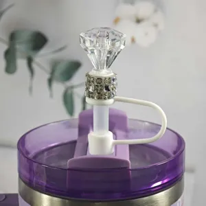 Diamond rhinestone straw cover cap detail closeup for reusable tumbler cups and daily drink accessories