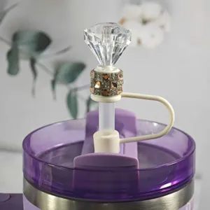 Diamond straw topper dust plug accessory for Stanley tumbler cup, cute bling silicone straw cover.