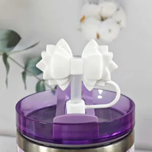 Cute Silicone Bow Straw Cover Dust Plug Reusable Drinking Straw Topper for Tumbler
