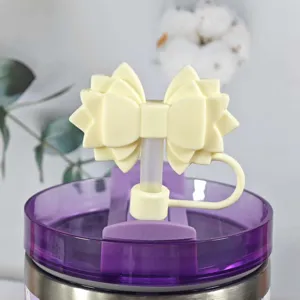 Silicone Straw Cover Cute Bow Dust Proof Plug Reusable Straw Topper for Stanley Cup