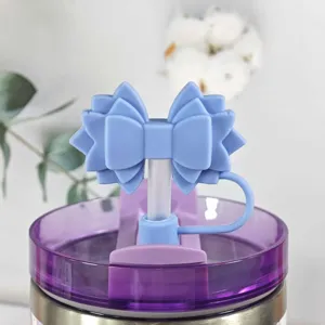 Silicone straw cover for Stanley cup, bow dust cap, cute tumbler accessory detail