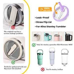 Replacement flip straw lid for 40oz tumbler, 100% leak-proof design, perfect cup accessory.
