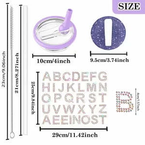 40oz tumbler lid and rhinestone alphabet sticker set with straw and cleaning brush dimensions