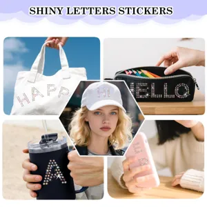 Shiny rhinestone letter stickers for DIY crafts, custom apparel, cups, and phone cases.