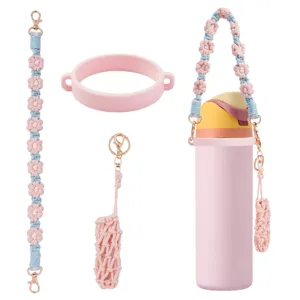 Handmade crochet water bottle strap silicone ring pouch set detail view accessory