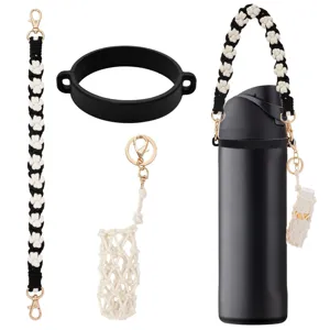 Handmade braided water bottle strap with silicone ring and lipstick pouch accessory