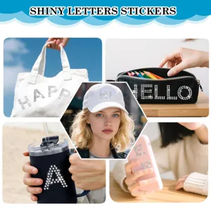 DIY shiny rhinestone letter stickers for customizing tote bags, caps, cups and phone cases.