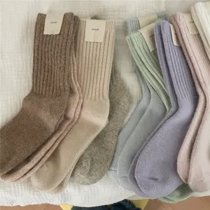 Women winter warm ribbed fuzzy knit socks cozy thick casual solid color crew socks