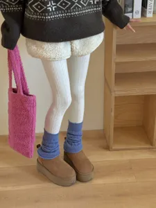 Solid color cable knit tights for women, elastic breathable cotton pantyhose winter wear.