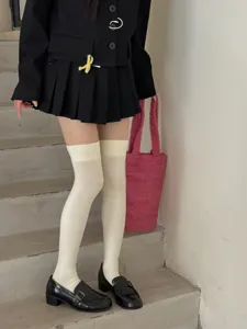 Detail shot of cozy winter high socks, featuring soft over-the-knee design for stylish daily outfits.