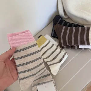 Women striped mid-calf socks Japanese style casual cotton socks soft breathable daily wear