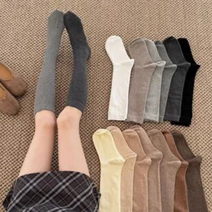 Women long tube socks solid color cotton high socks casual winter warm calf socks hosiery