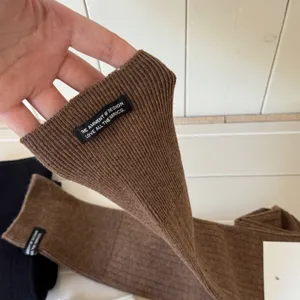 Korean style ribbed knit socks with letter label, solid color cotton slouch socks.