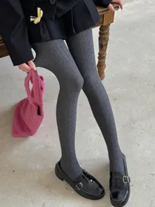 Women solid color ribbed tights cable knit pantyhose soft elastic leggings for daily wear
