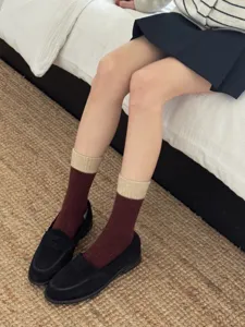 Merino wool color-block mid-tube socks winter warm cozy daily wear women fashion socks