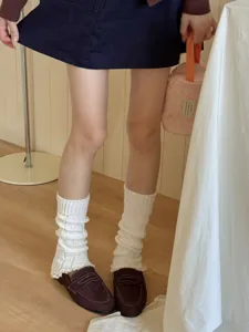 White knit leg warmers Y2K style sweet cute chunky socks boot cuffs for winter fashion wear.
