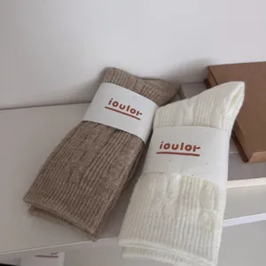 IOULOR Japanese cable knit calf socks thick winter warm solid stockings for women detail