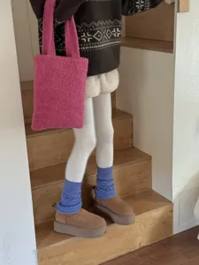 Blue knitted leg warmers, cozy thermal boot cuffs, stylish Japanese style stack socks for women.