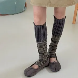Japanese style slouch knee high socks women autumn winter casual ribbed cotton long tube socks