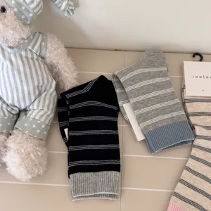 IOULOR Japanese striped color-block mid-calf socks women breathable combed cotton hosiery