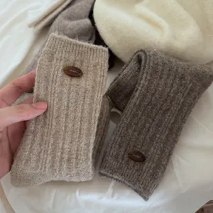 Autumn winter thick wool cashmere mid tube socks cozy knit warm daily socks with button decor