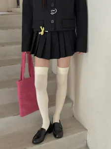 Women white over knee socks winter cute college style thigh high stockings soft warm