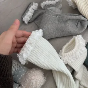 Chaussettes éponge épaissies côtelées à volants doux pour femmes automne hiver chaudes