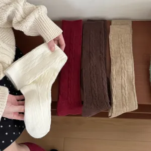 Cozy cable knit tube socks for women, thick solid color winter warm hosiery, Japanese style.