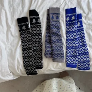 Knitted Fair Isle stirrup leg warmers for women, cozy winter thermal slouchy socks, 3 colors