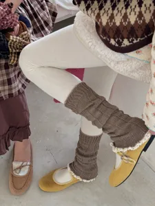 Knit leg warmers winter thick stackable socks lace trim Y2K vintage style women footwear accessor
