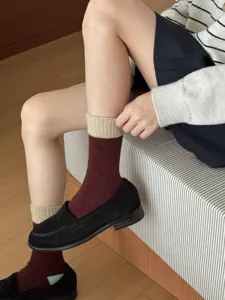 Merino wool colorblock crew socks winter thick warm cozy casual fashion daily wear footwear apparel