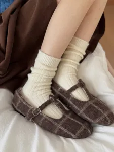 Winter warm knit wool mid tube socks casual daily wear soft cozy solid color basic hosiery