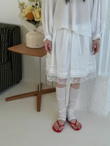 White lace leg warmers vintage socks cute Japanese JK style detail view for women summer.