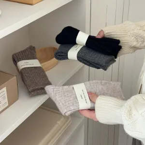 Winter warm wool knit mid-tube socks solid color cozy thick casual socks for daily wear