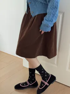 Japanese retro floral mid-calf socks for women autumn winter warm cozy daily wear pair.