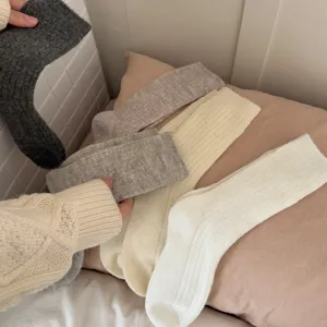 Cozy winter warm knit wool mid-tube socks, solid color casual daily thick long socks for women.