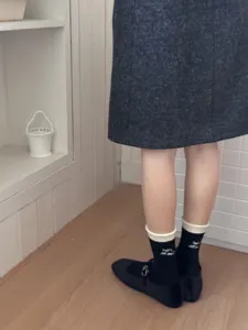 Calze al polpocchio in maglia da donna nero bianco risvolto carino calze calde invernali